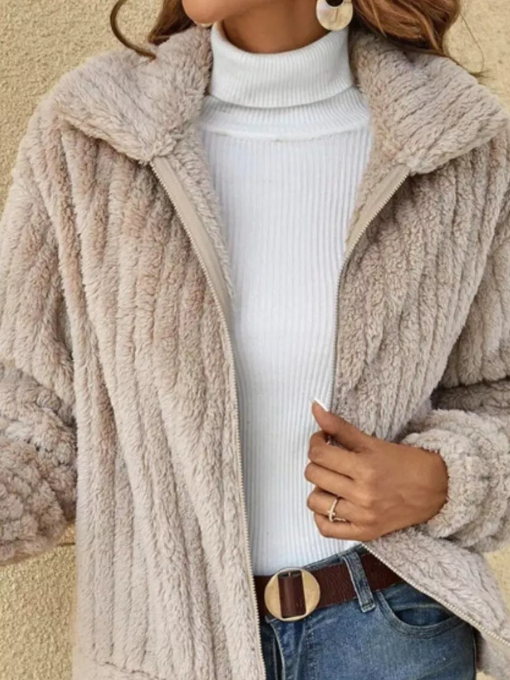 Full Size Zip-Up Long Sleeve Texture Jacket Plus Size, image 14