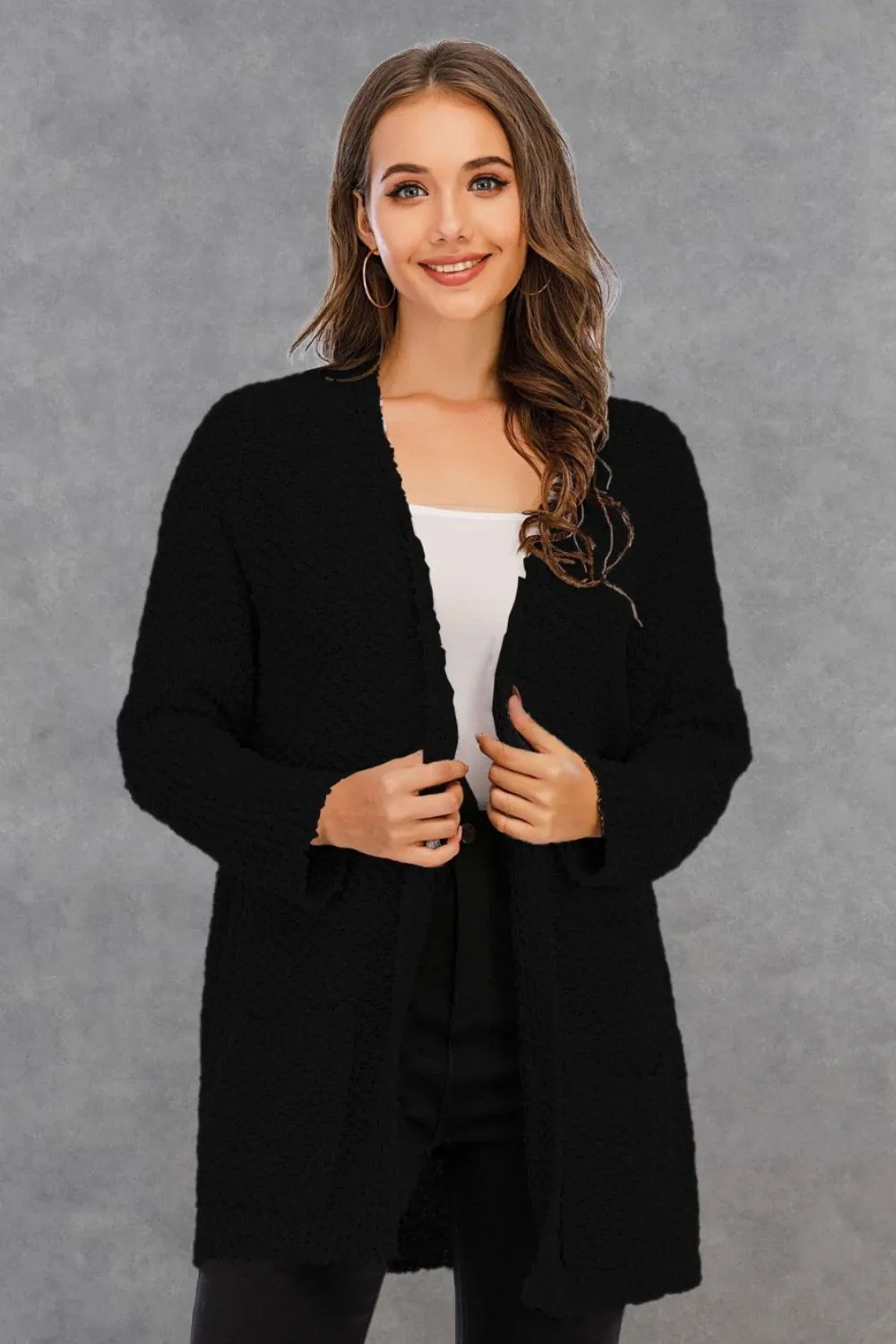 Pocketed Open Front Long Sleeve Cardigan, image 8