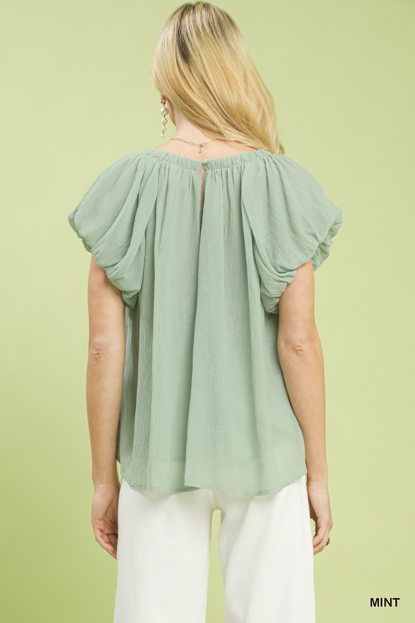 Crinkle Flutter Sleeve Peasant Top, image 3