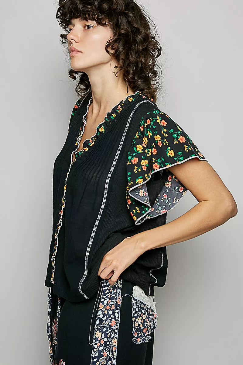 V-Neck Floral Ruffle Sleeve Blouse, image 3