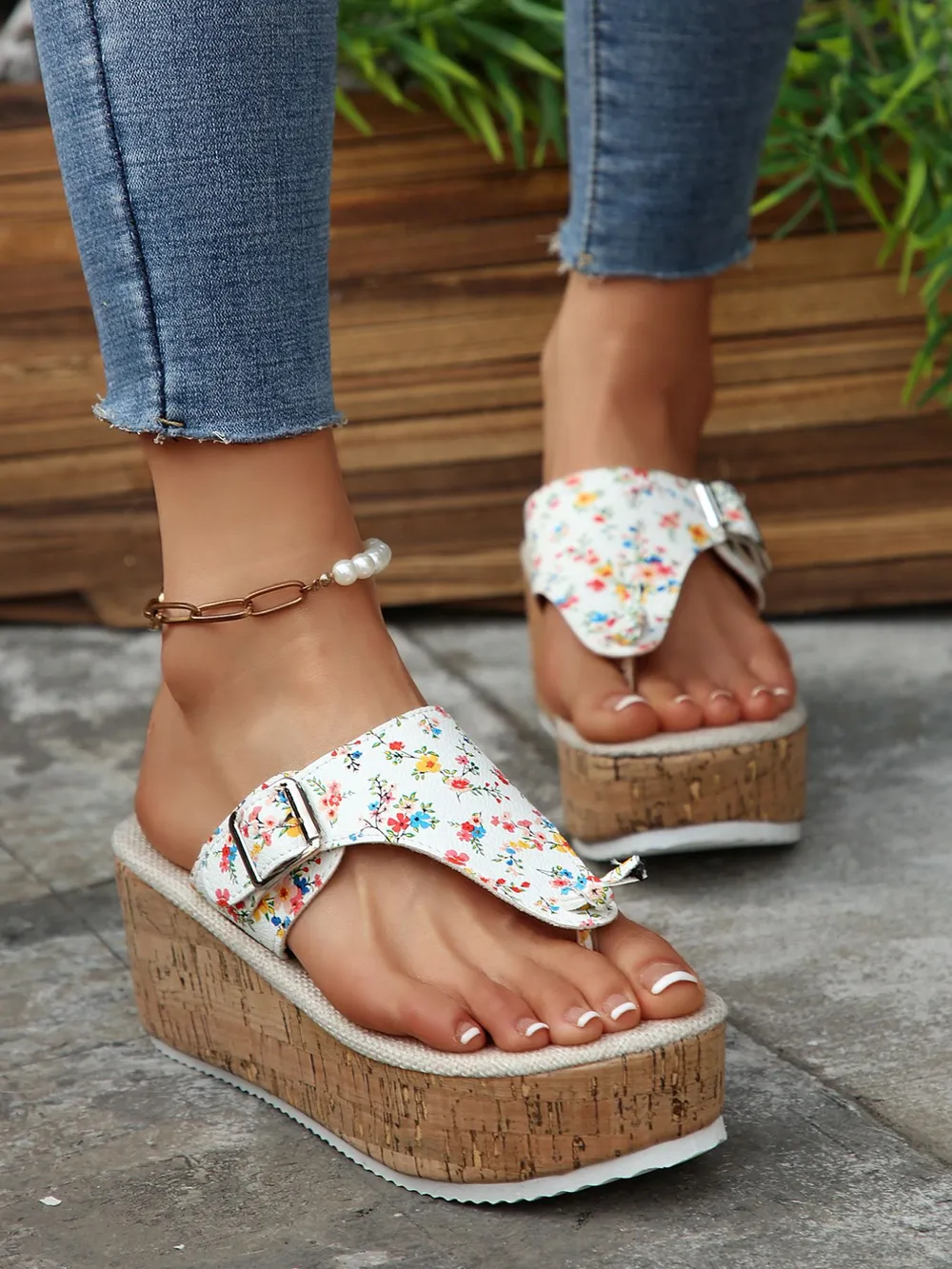 Floral Print Wedge Platform Sandals, image 5