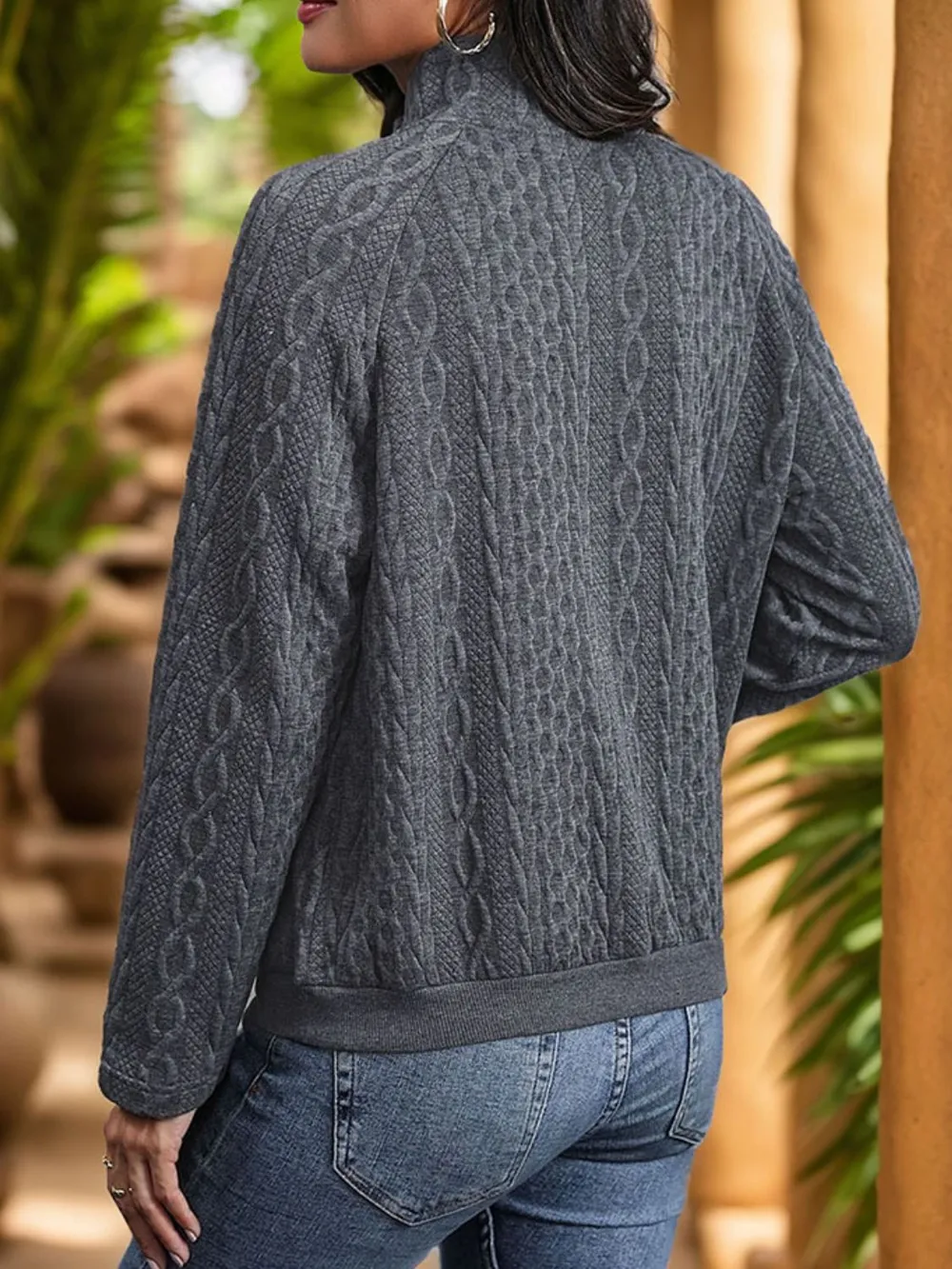 Textured Quarter Snap Long Sleeve Sweatshirt, image 4