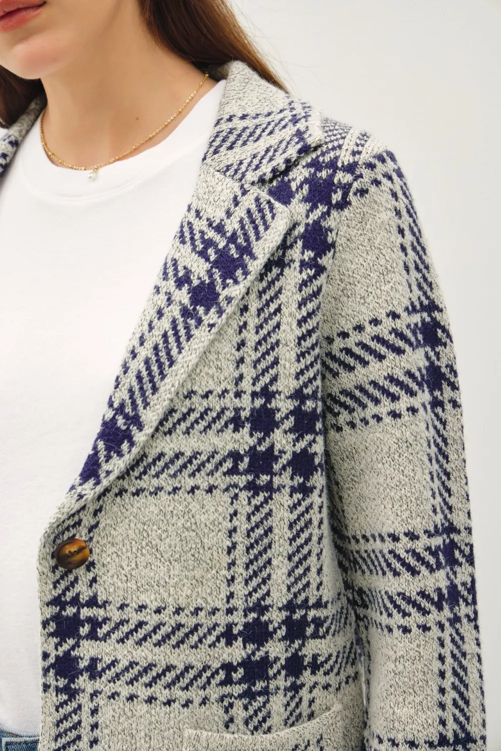 Plaid Long Sleeve Sweater Jacket with Front Patch Pockets, image 5