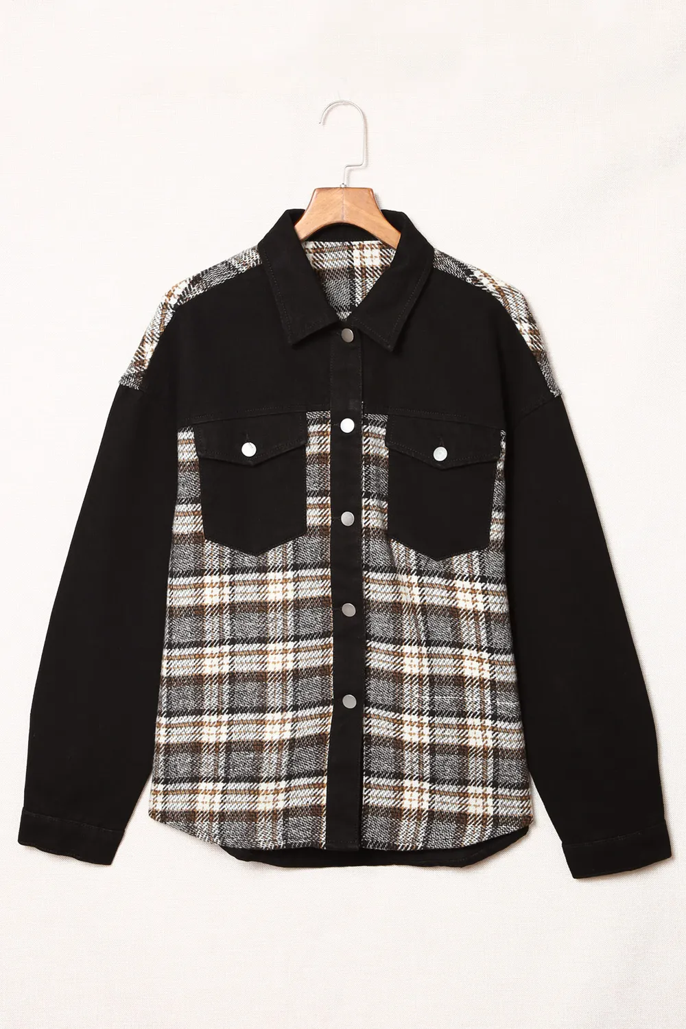 Plaid Pocketed Button Up Denim Jacket, image 9