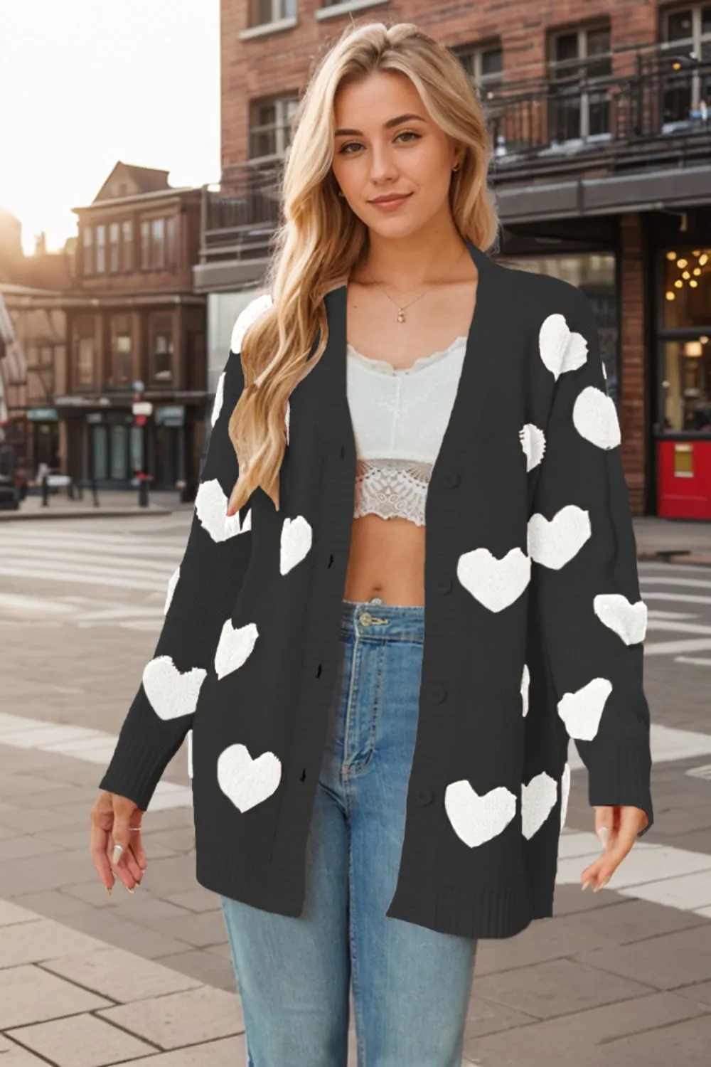 Heart Button Down Long Sleeve Cardigan, image 11