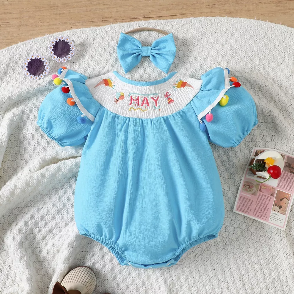 Children's Embroidered Smocked One-Piece with Headband, image 12