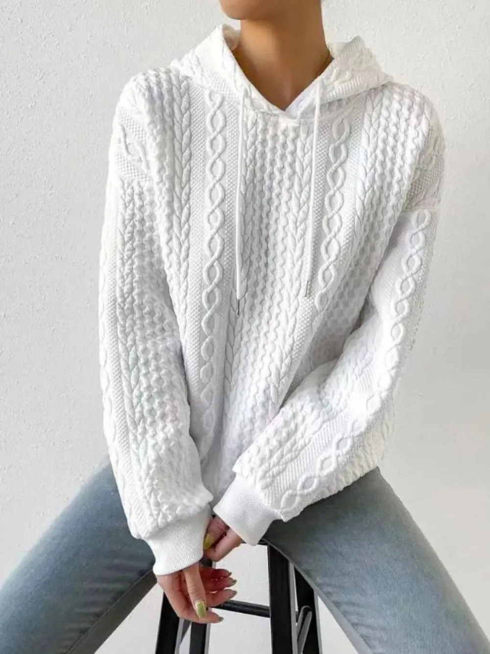 Drawstring Drop Shoulder Long Sleeve Hoodie, image 3