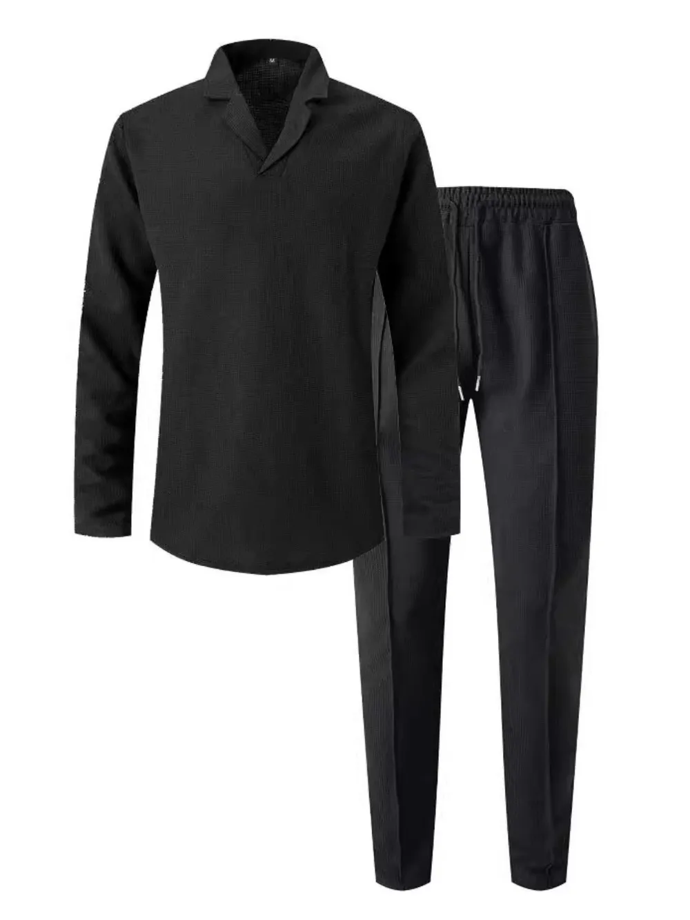 Men's Full Size Waffle-Knit Long Sleeve Top and Pants Set Plus Size, image 4