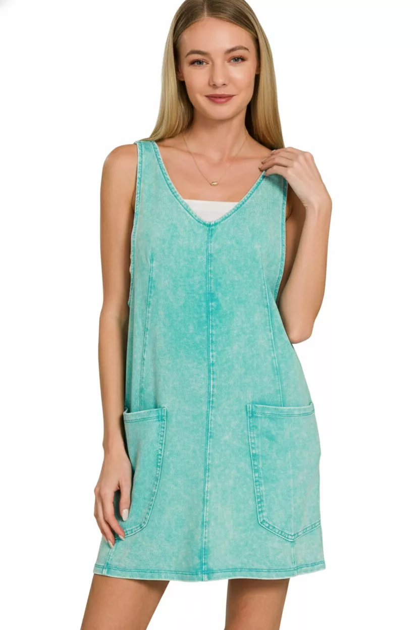 Acid Washed Overall Knit Mini Dress, image 2