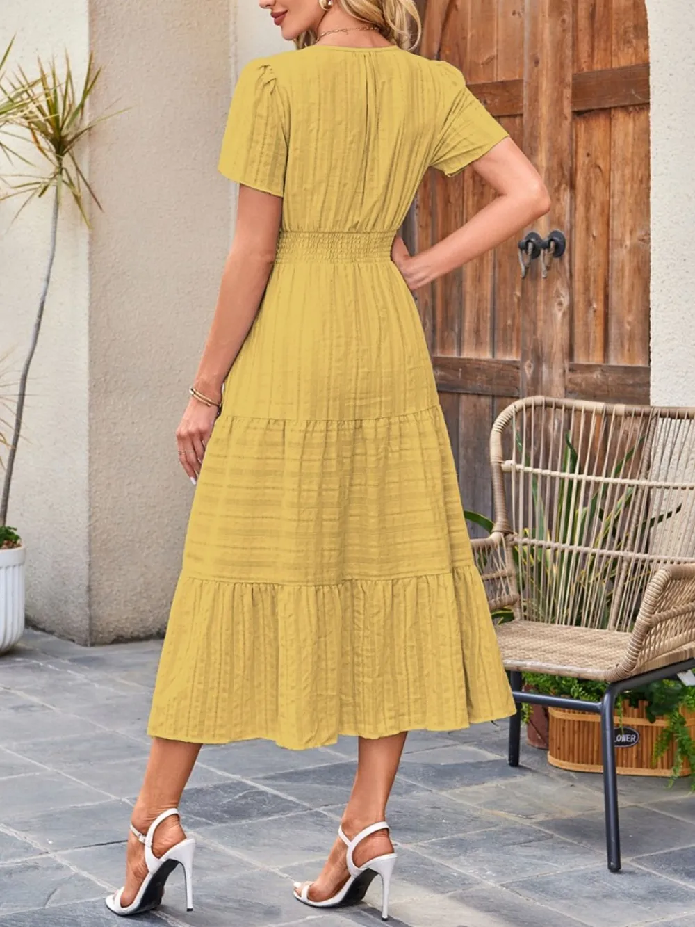 Tiered Notched Short Sleeve Dress, image 15