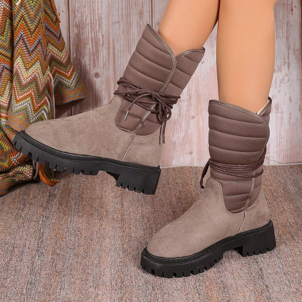 Quilted Lace-Up Mid-Calf Boots, image 2
