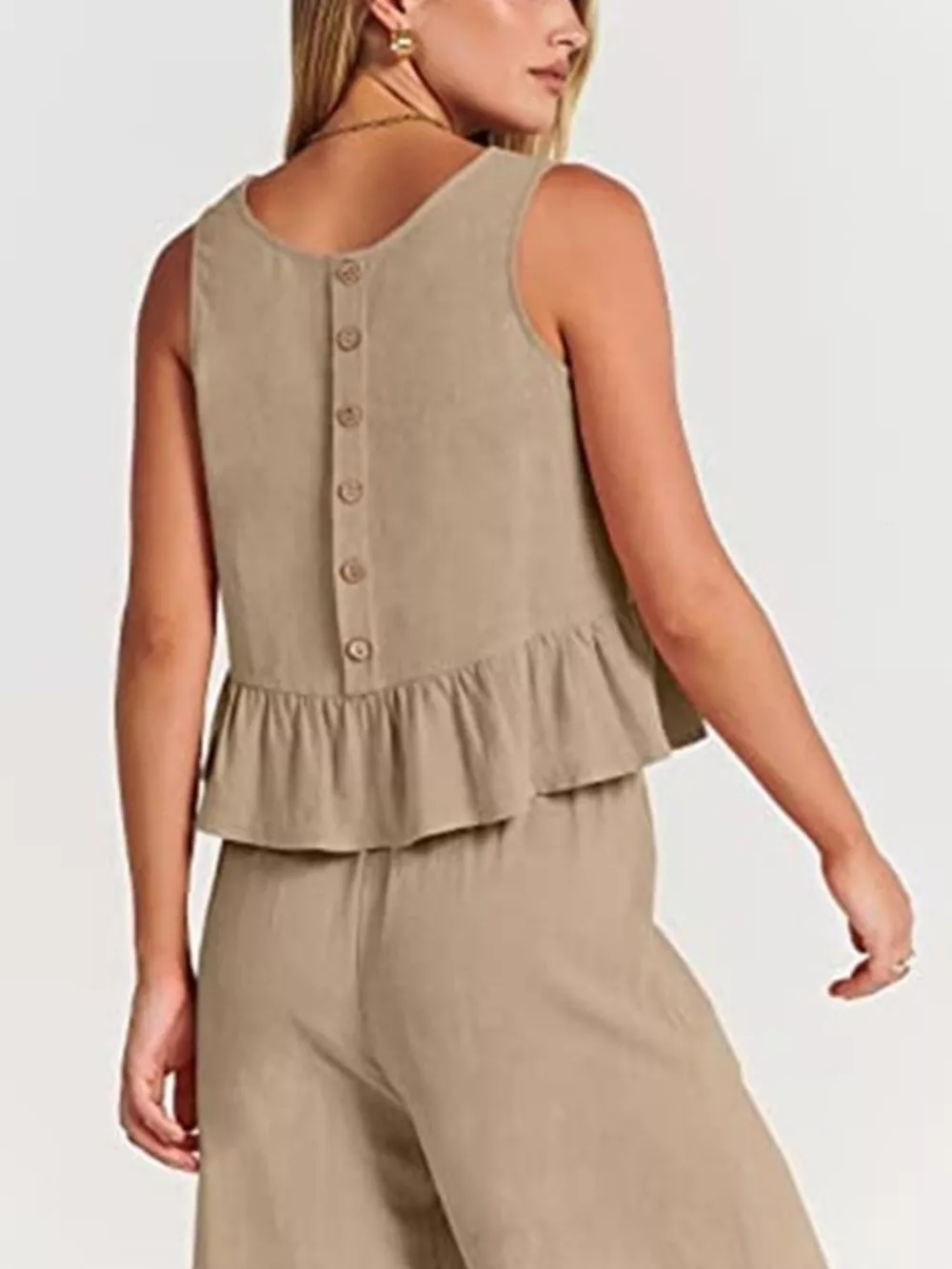 Full Size Ruffled Hem Sleeveless Top and Wide-Leg Pants Set Plus Size, image 23