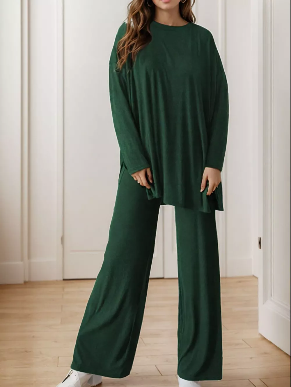 Casual Loose Long Sleeve Top and Wide Leg Pants Set, image 22