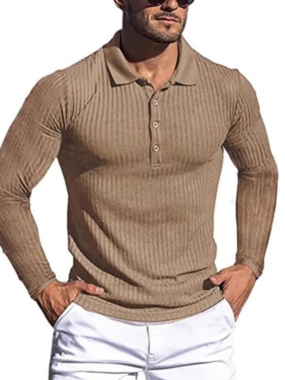 Men's Full Size Button Detail Long Sleeve Polo Plus Size, image 6