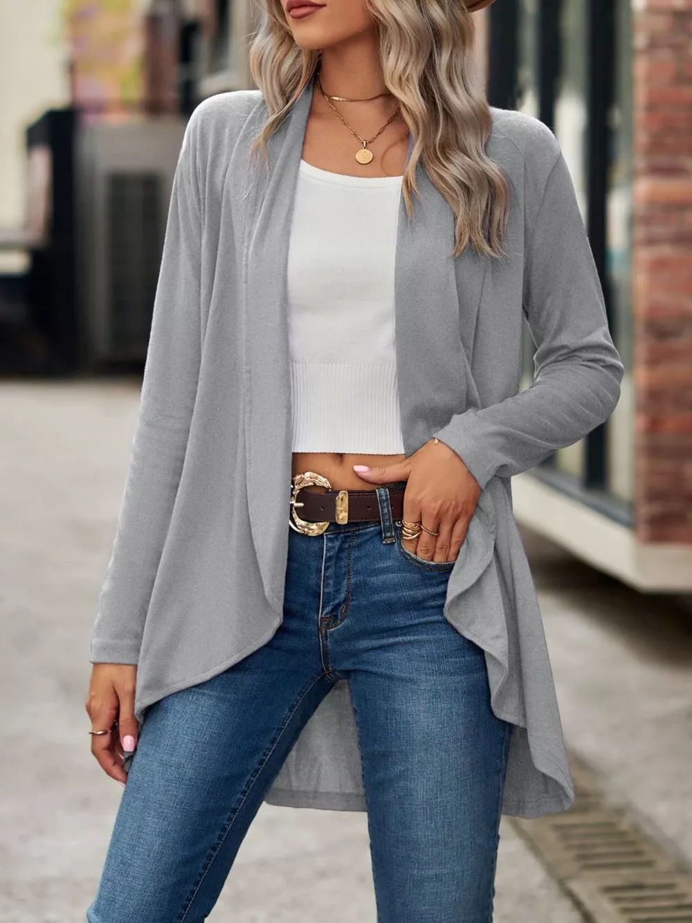 Open-Front Dropped Shoulder Cardigan, image 8