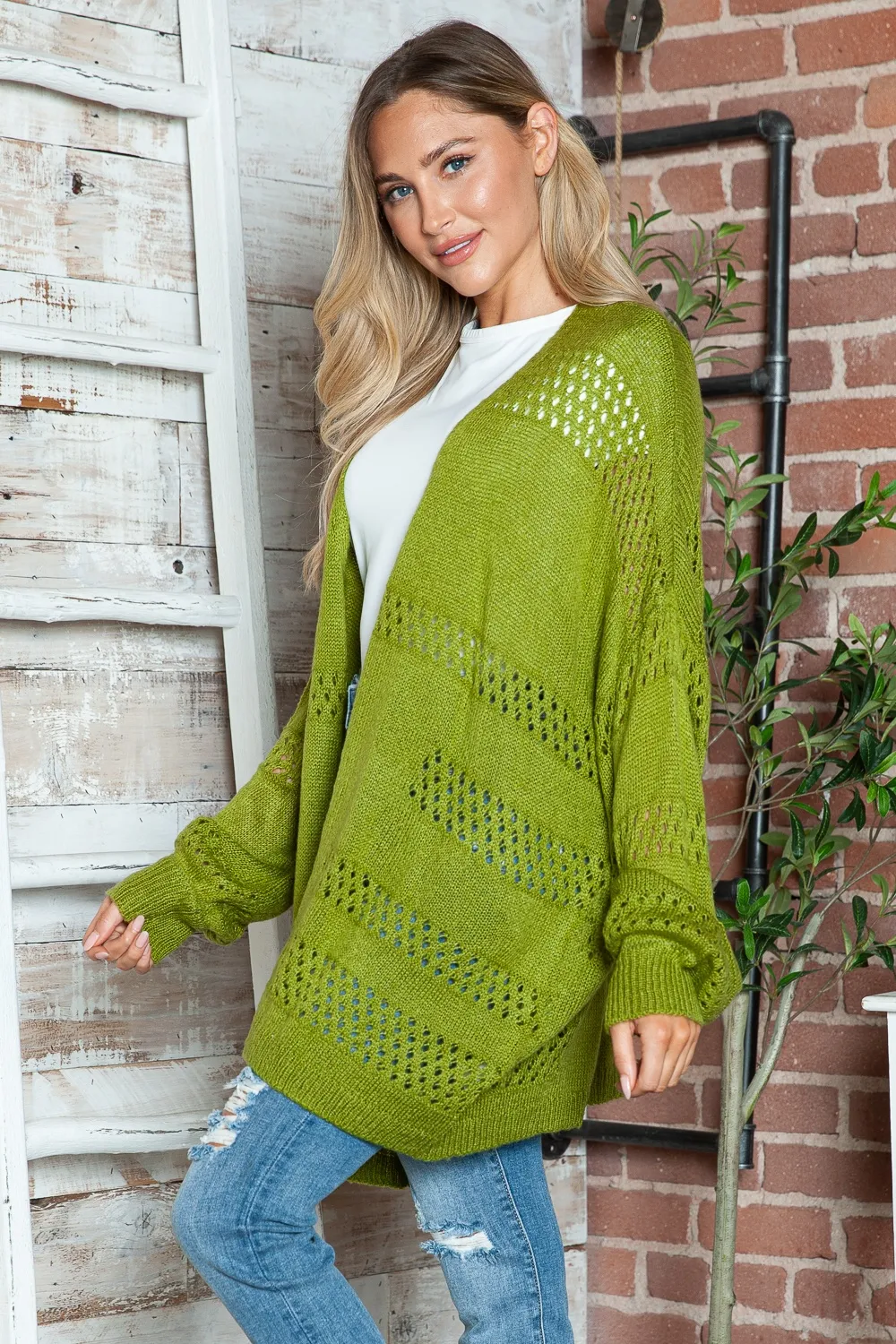 Openwork Open Front Long Sleeve Cardigan, image 28