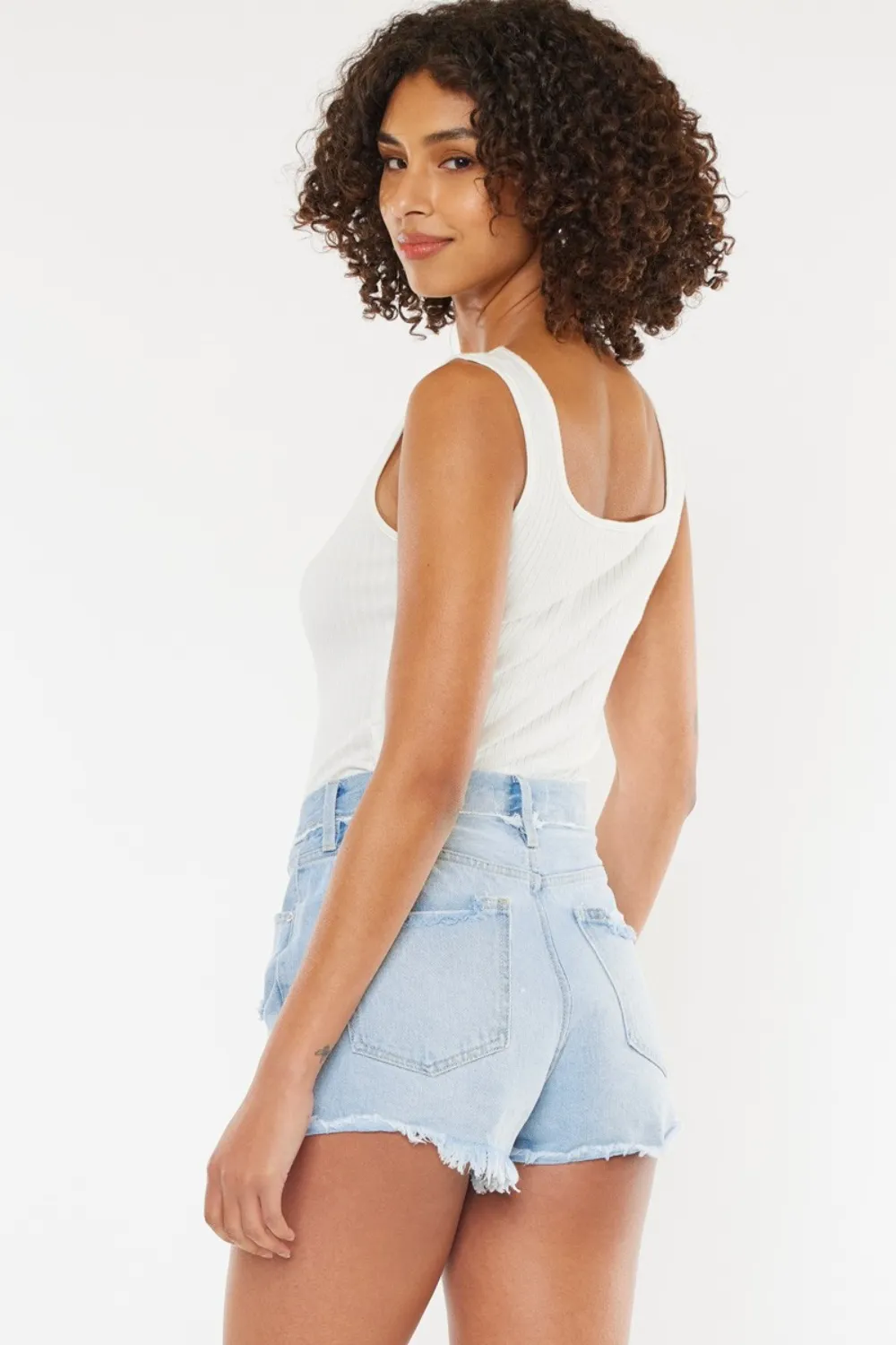 Distressed Button Fly Denim Shorts, image 2