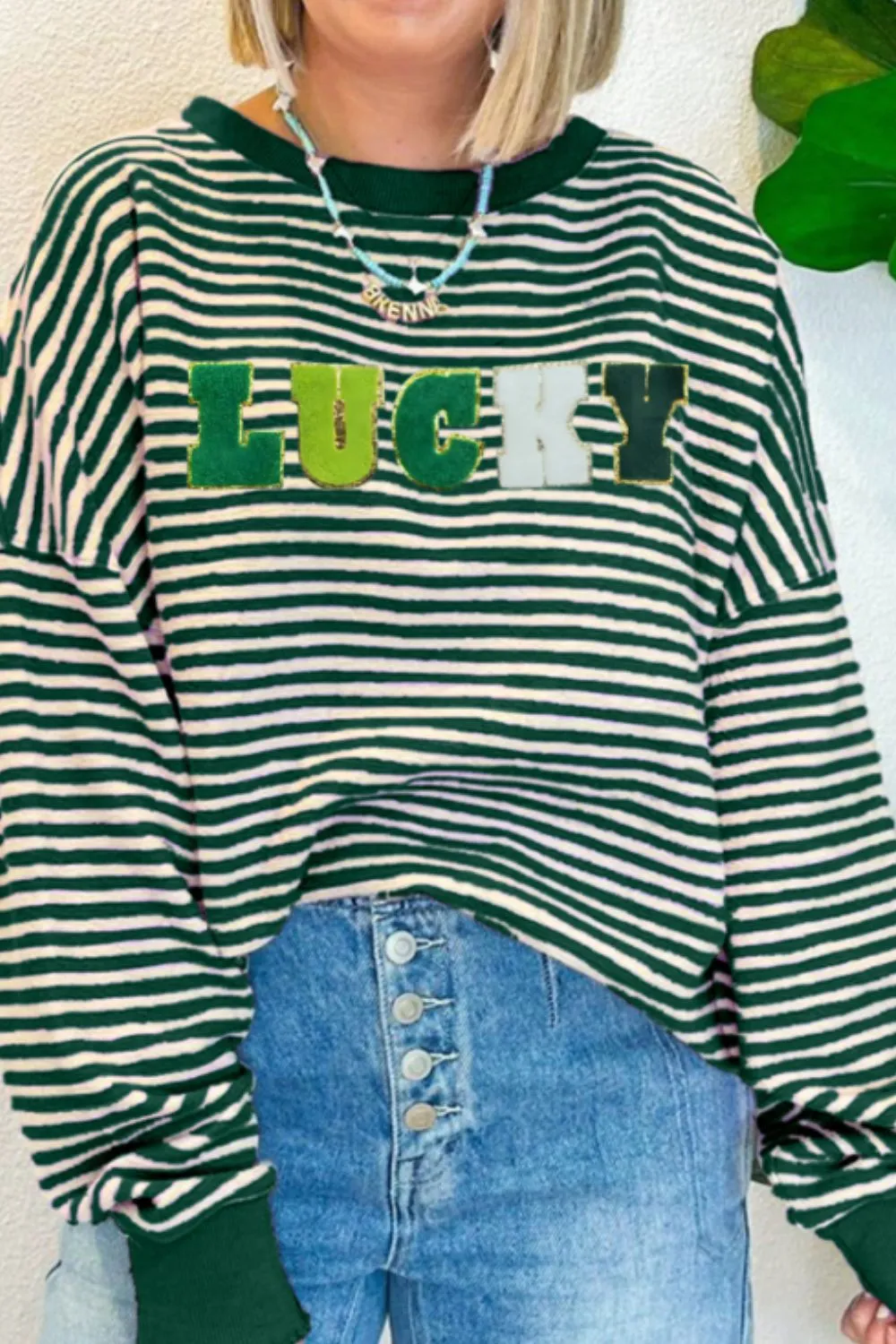 LUCKY Striped Round Neck Long Sleeve Sweatshirt, image 3