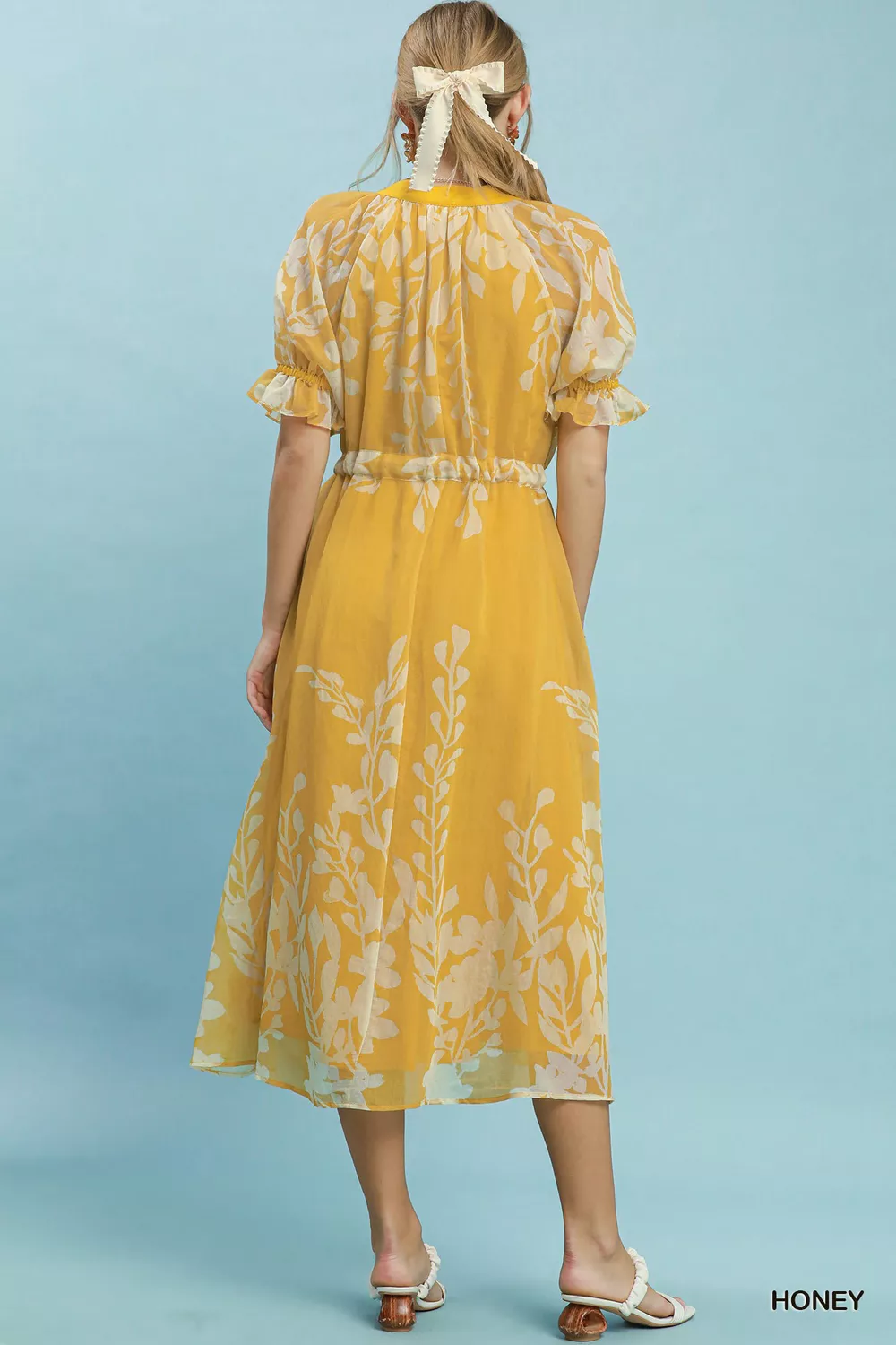 Floral Print Tie Waist Midi Dress with Side Pockets, image 3