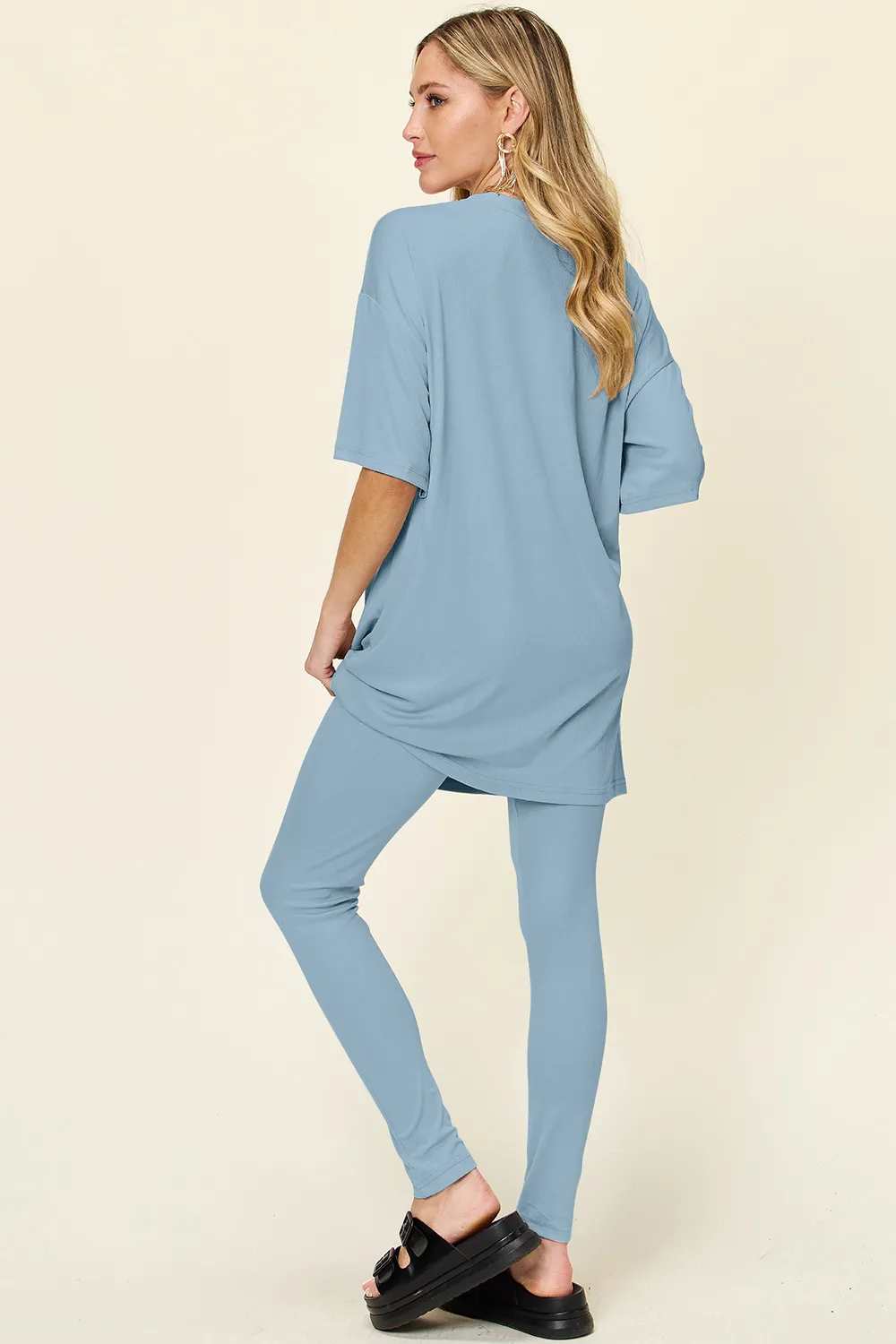 Full Size Round Neck Dropped Shoulder T-Shirt and Leggings Set, image 10