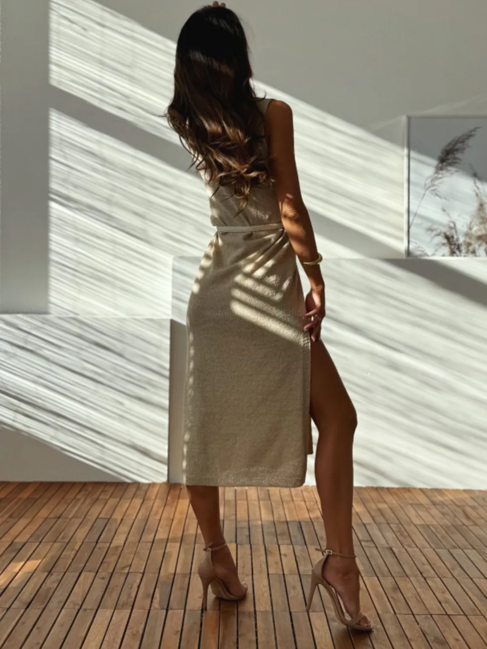Slit V-Neck Sleeveless Sweater Dress, image 6
