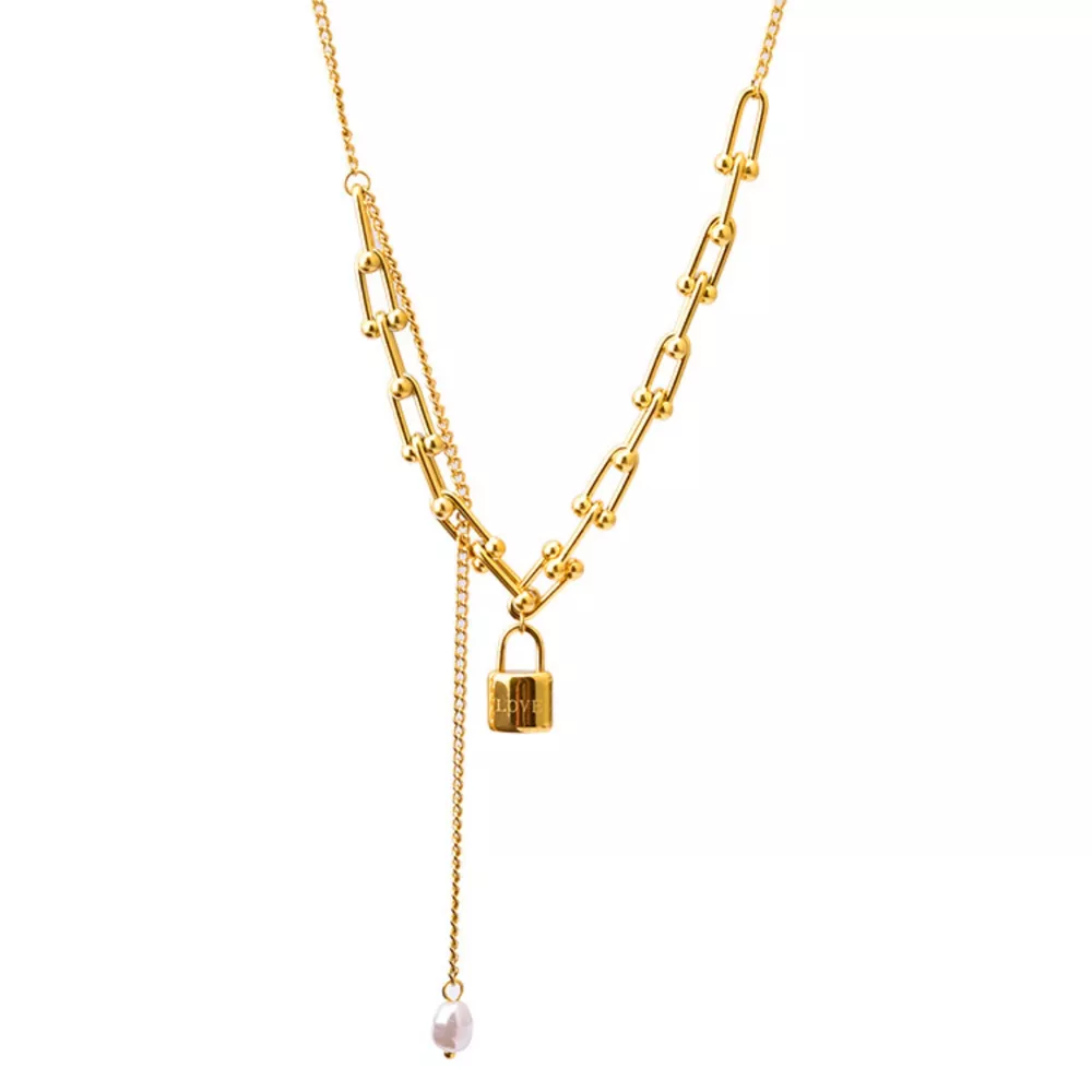 18K Gold-Plated Lock Pendant Necklace, image 6