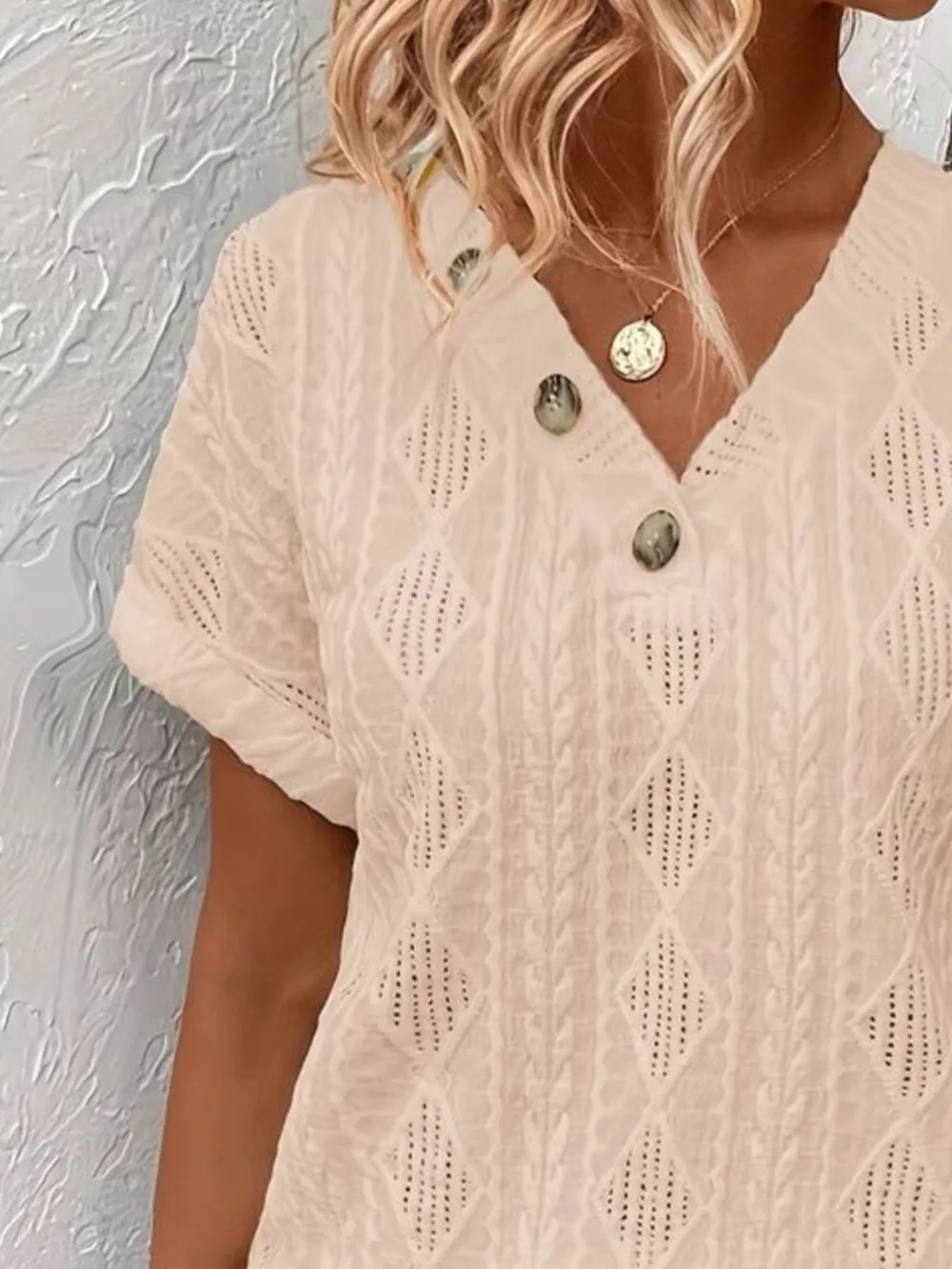 Textured V-Neck Short Sleeve Top, image 13