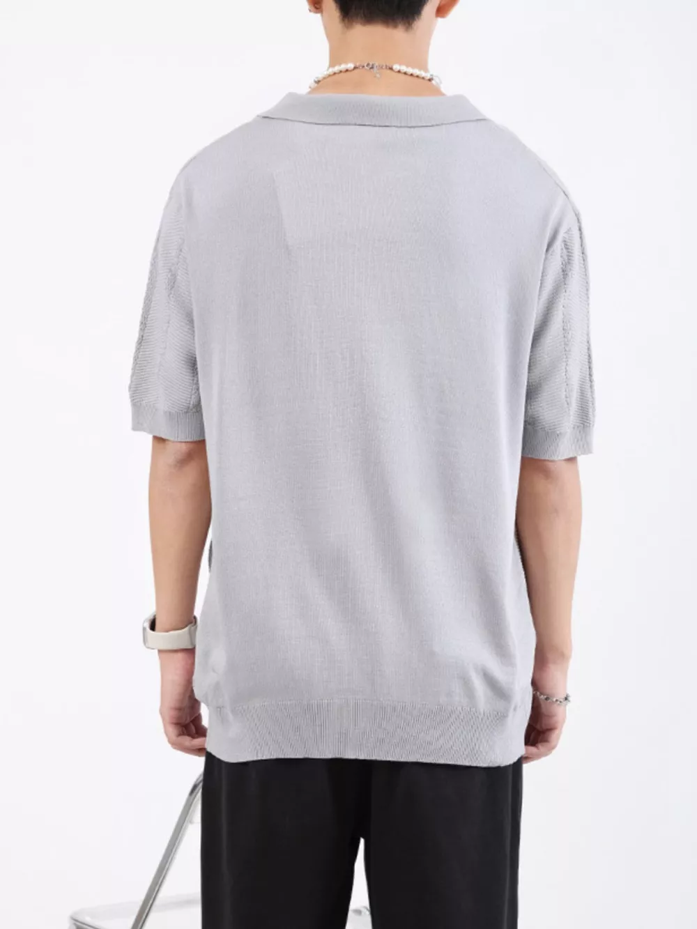 Men's Plus Size Textured Knit Slim Fit Polo, image 6