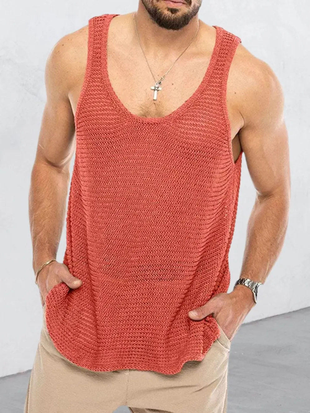 Men's Plus Size Round Neck Wide Strap Tank, image 8