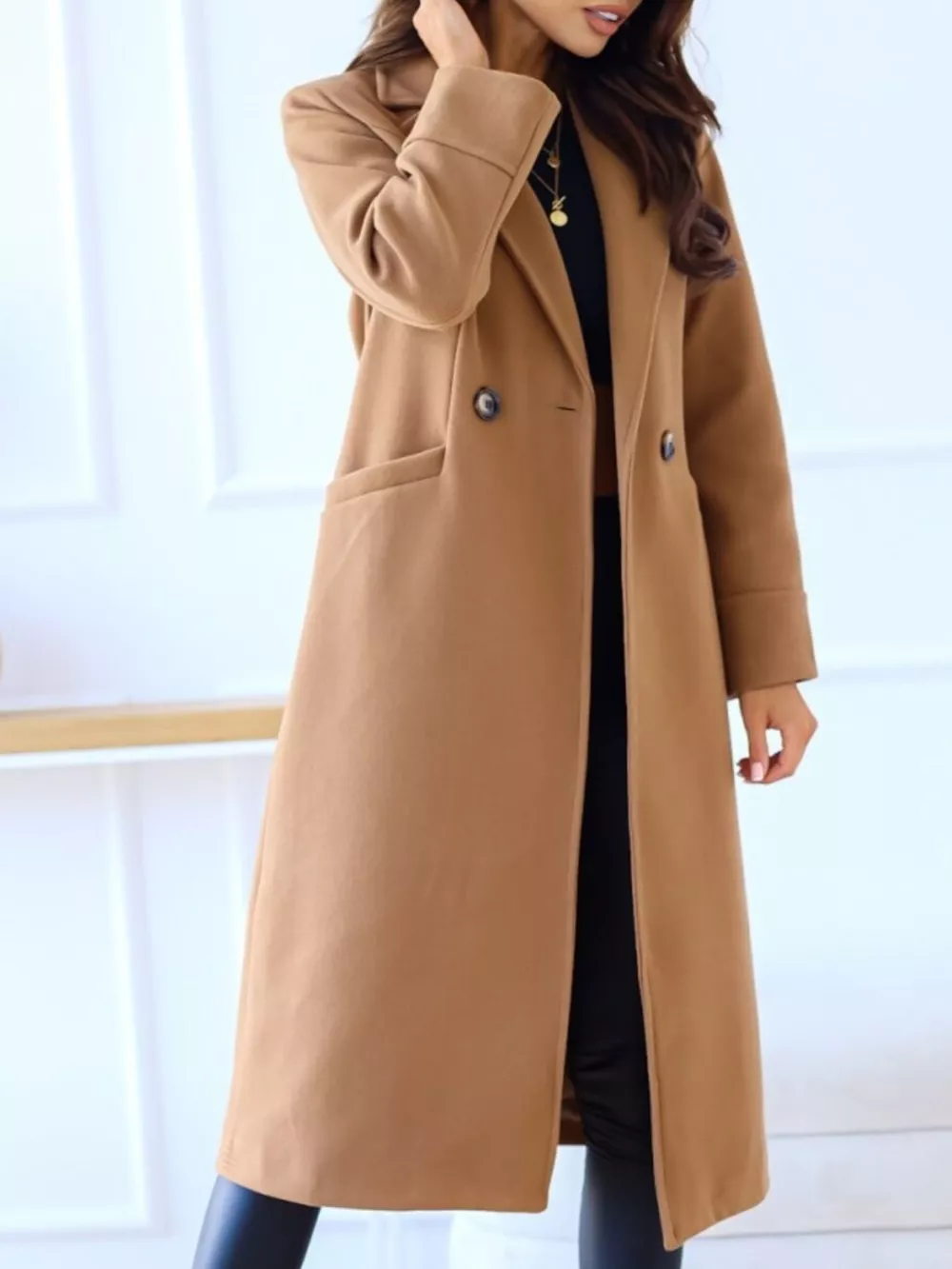 Lapel Collar Wool Blend Overcoat, image 7