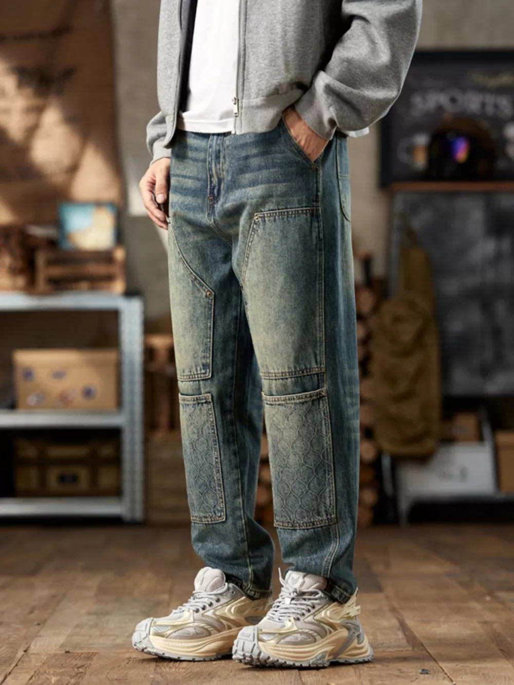 Men's Vintage Wash Straight Leg Jeans, image 2