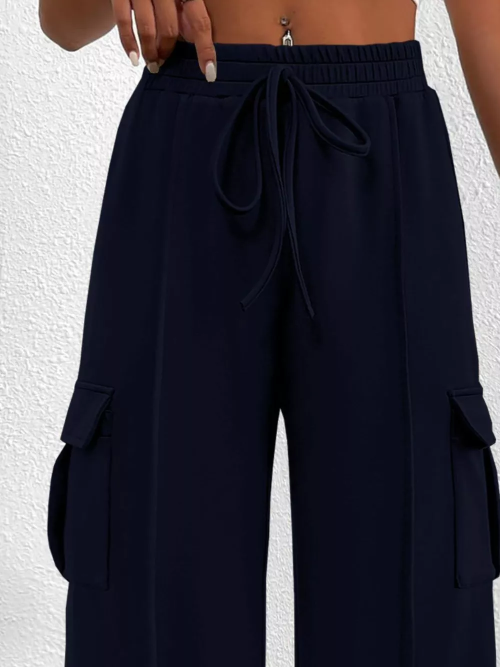 Casual High Waist Cargo Pants with Drawstring, image 23