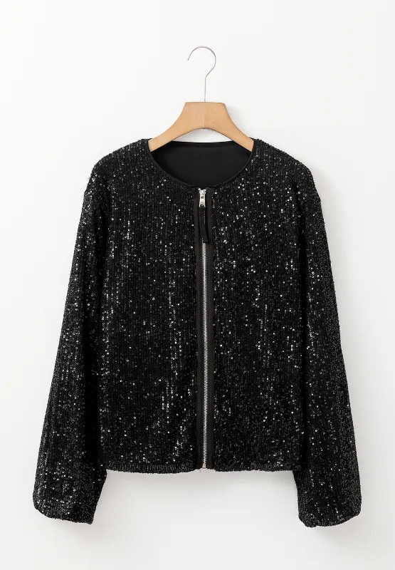 Sequin Zip Up Long Sleeve Jacket, image 8
