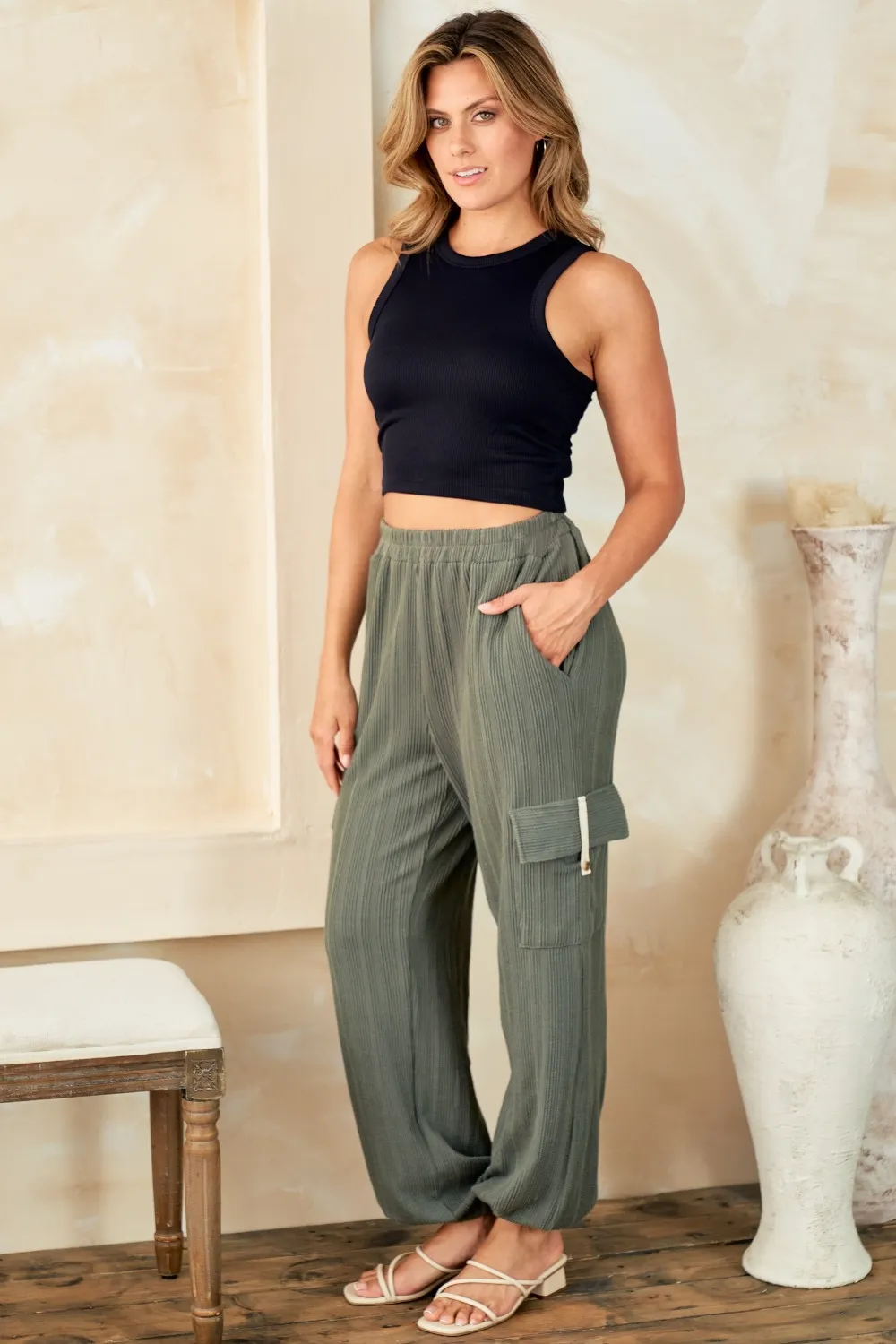 Textured Rib Cargo Pants, image 5