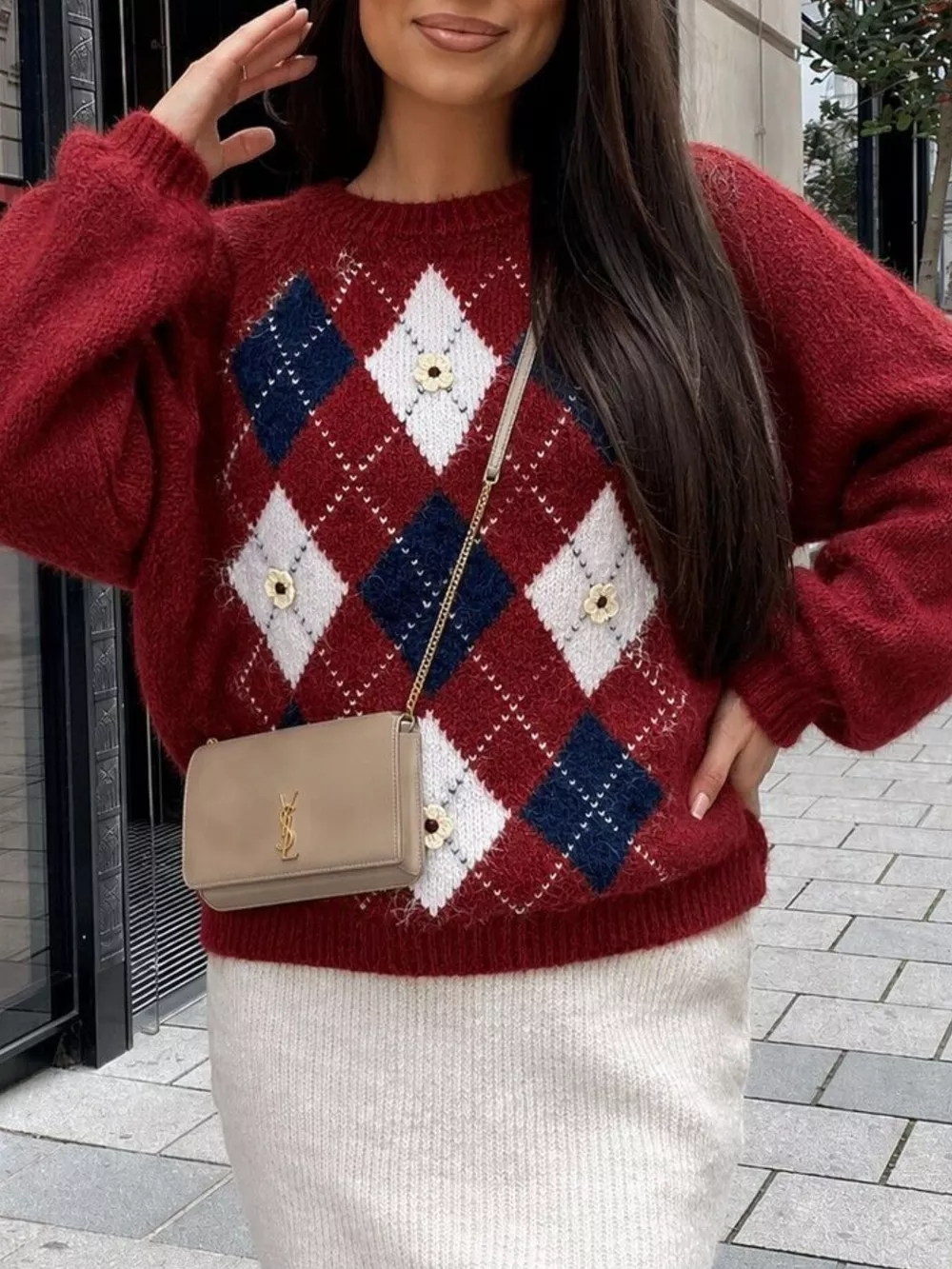 Argyle Pattern Raglan Sleeve Sweater, image 24
