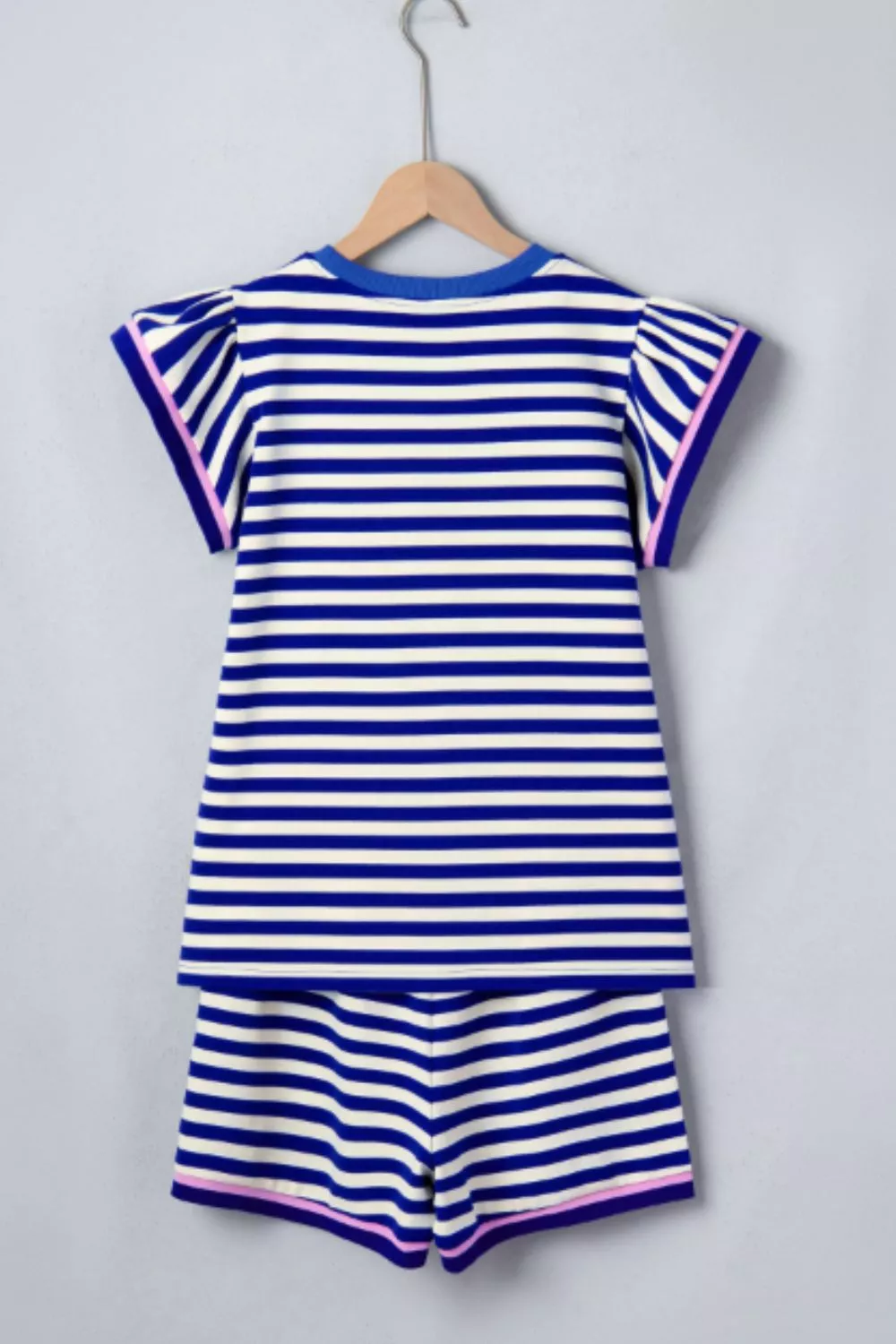 Striped Ruffle Sleeve Top and Shorts Set, image 6