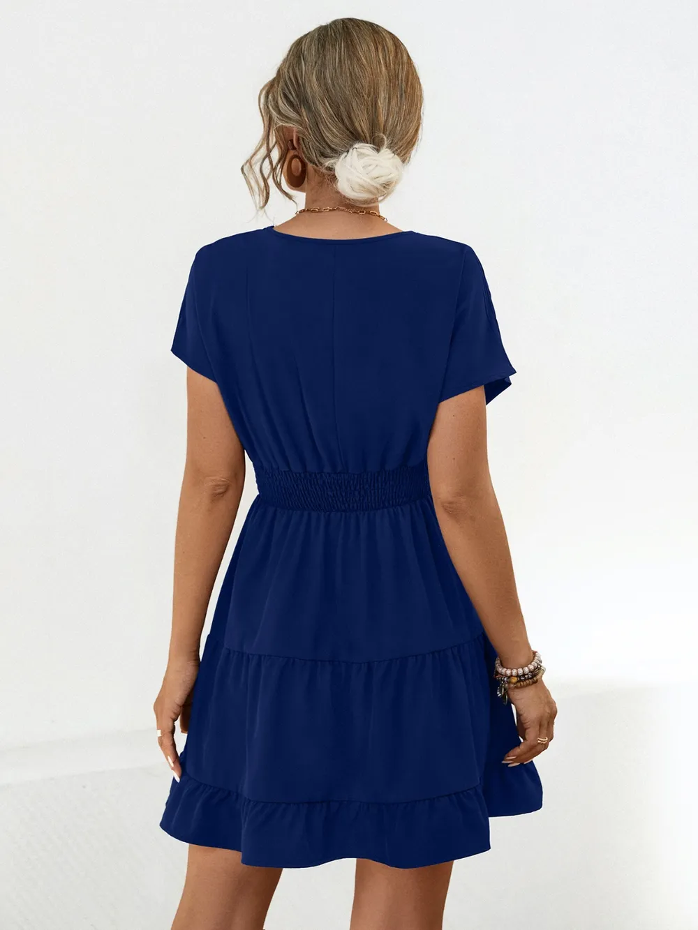 Ruffled Smocked V-Neck Tiered Dress, image 9
