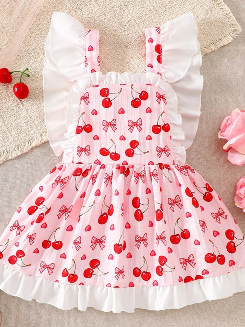 Children's Cherry Print Ruffle Trim Dress, image 7