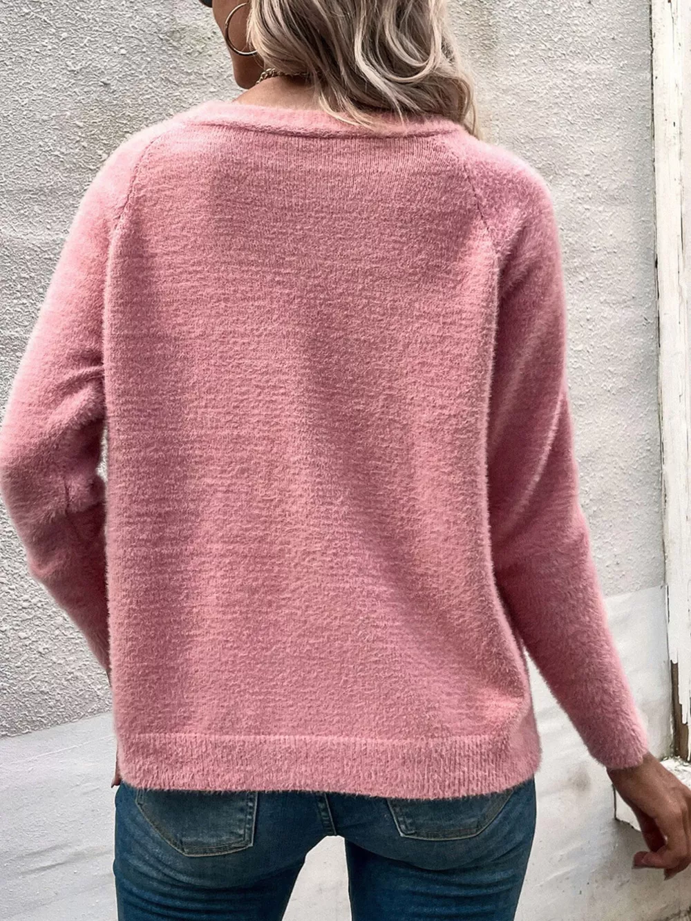 Soft Fuzzy V-Neck Button-Down Cardigan, image 5