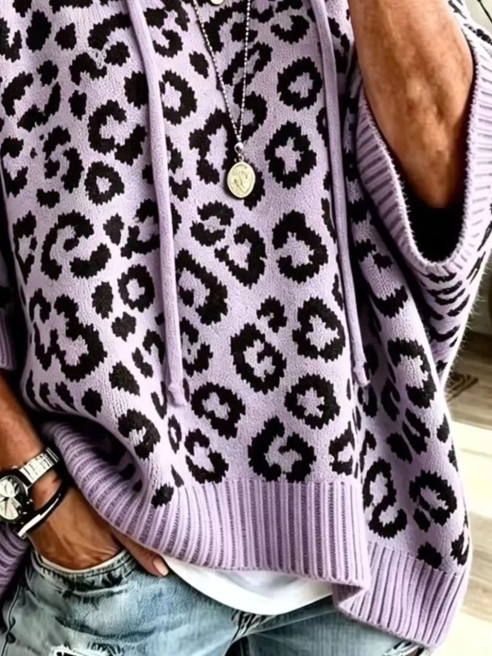 Leopard Print Hooded Knit Sweater, image 12
