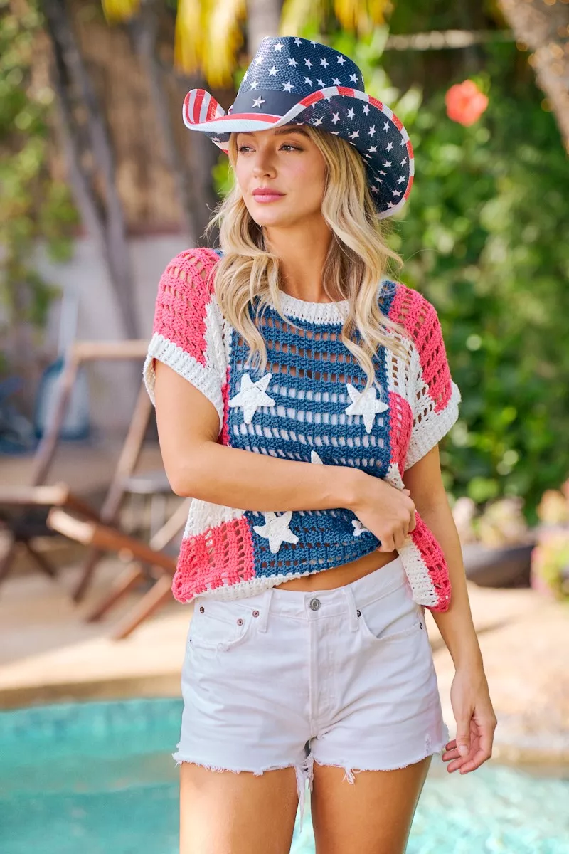 BiBi Crochet Star Patches 4th Of July Sweater Cover Up, image 9