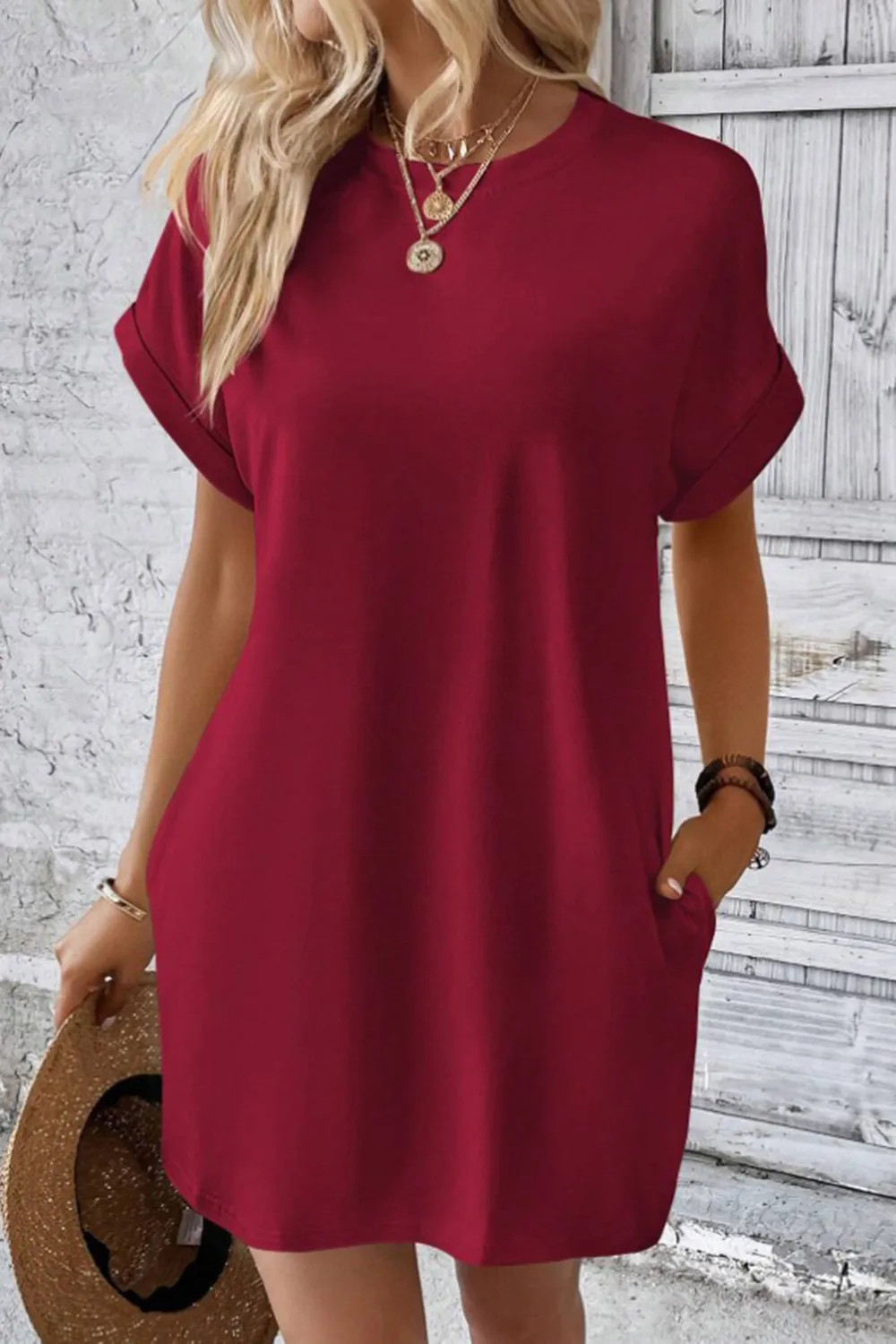 Pocketed Round Neck Short Sleeve Dress, image 24