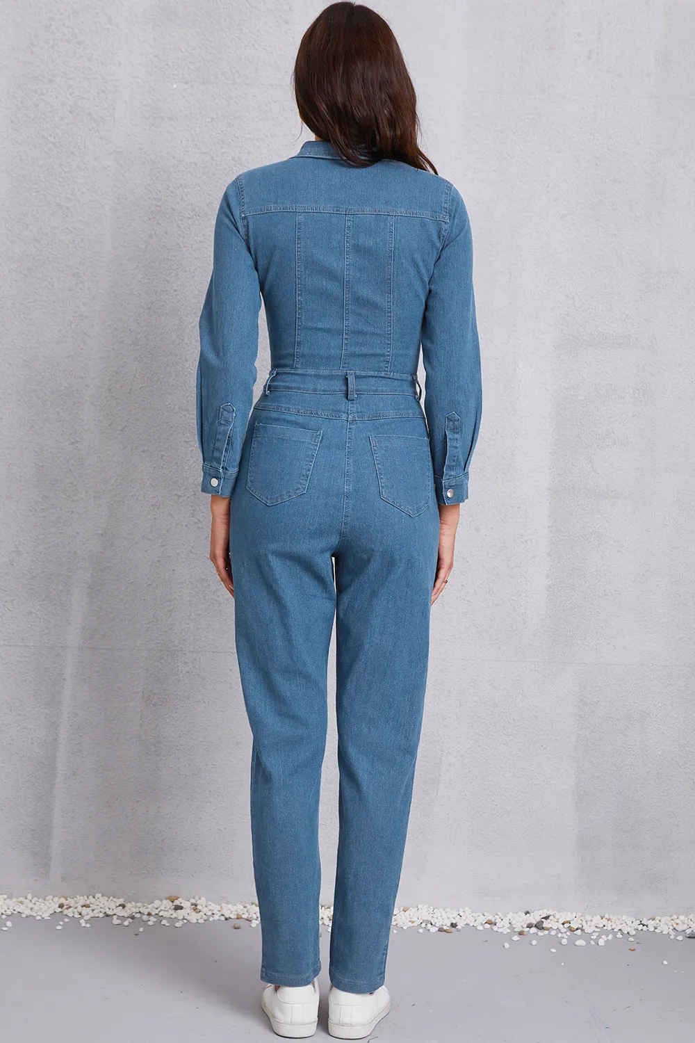 Snap Down Denim Jumpsuit with Pockets, image 2