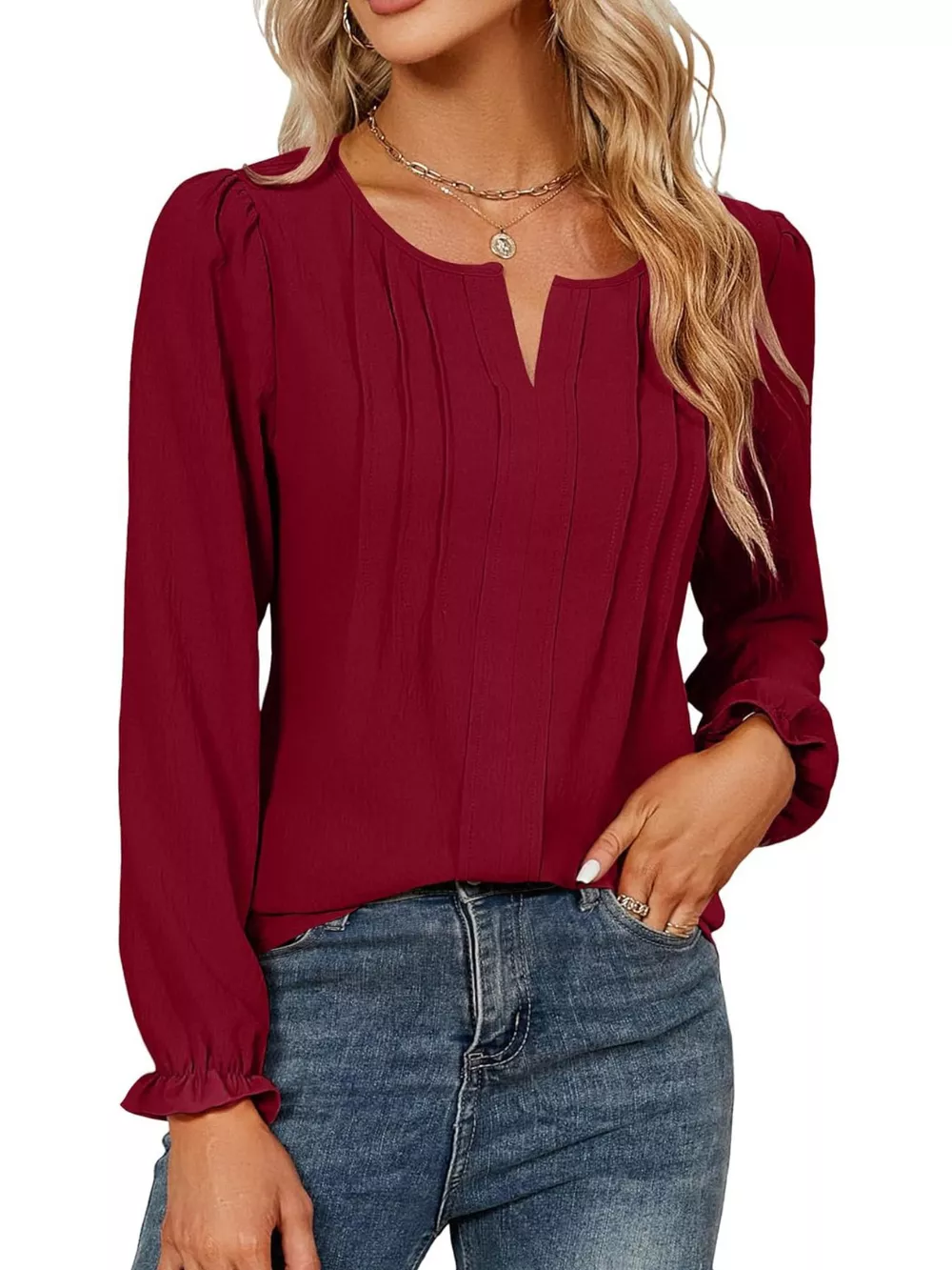 Notched Ruffle Cuff Blouse, image 4