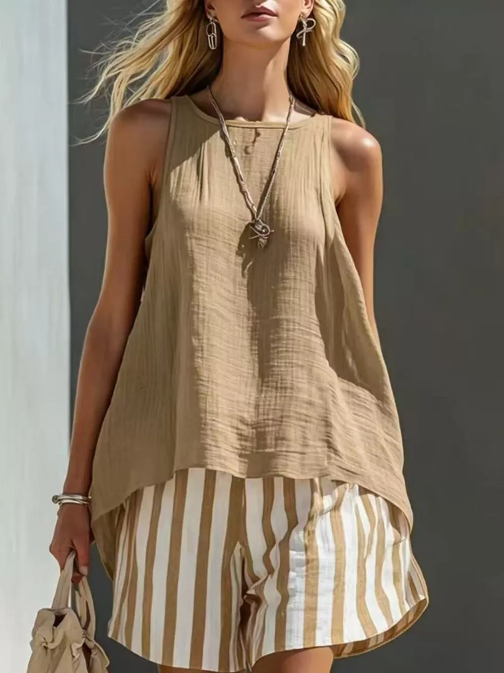 Round Neck Tank and Striped Shorts Set, image 5