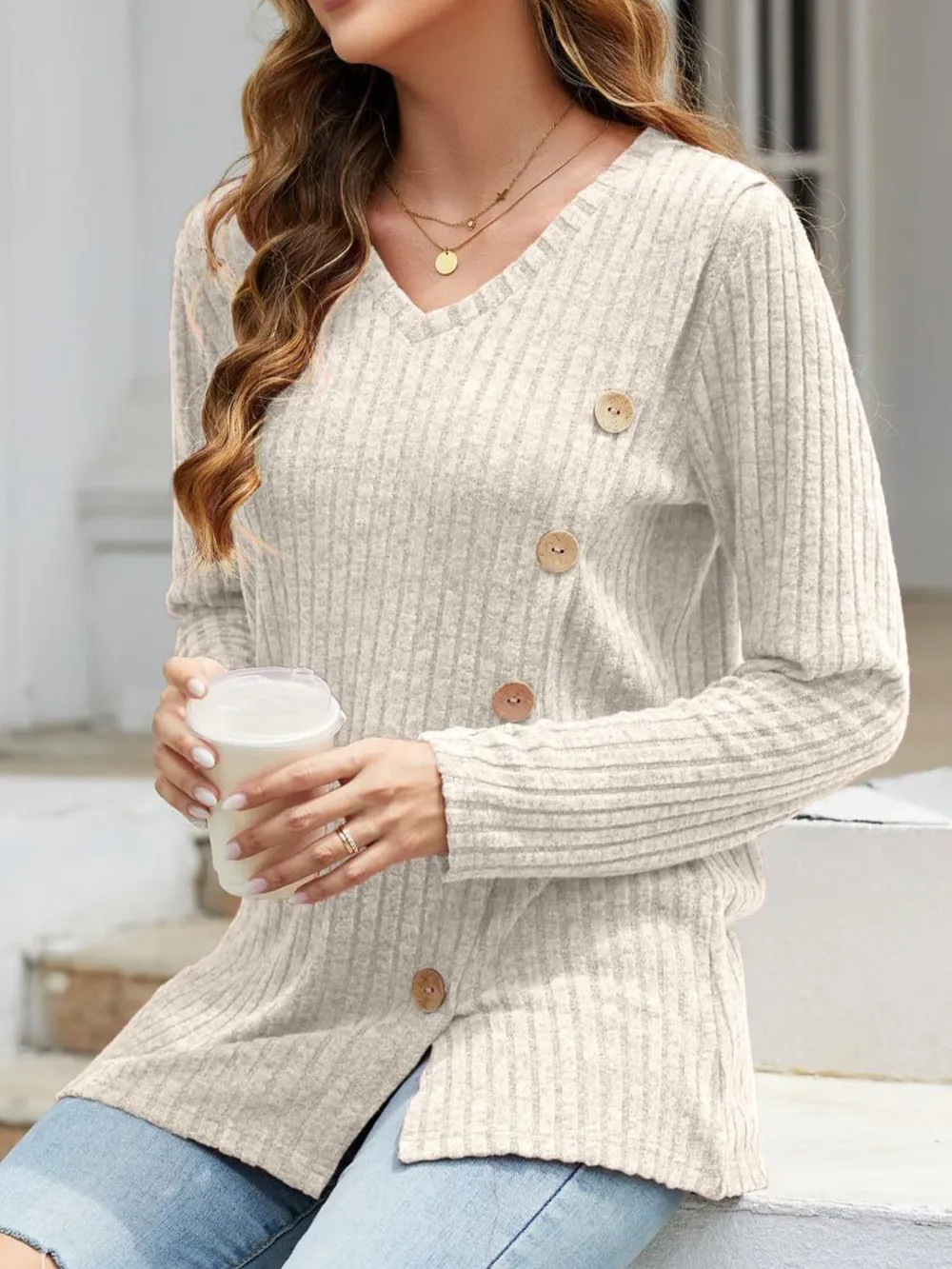 V-Neck Long Sleeve T-Shirt, image 34
