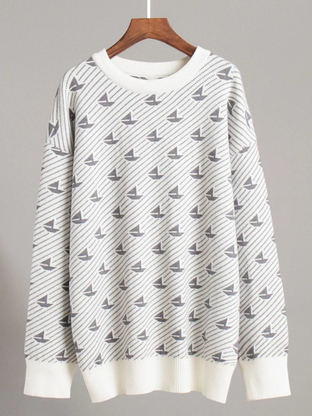 Contrast Round Neck Long Sleeve Sweater, image 16