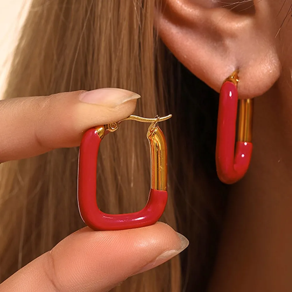 Stainless Steel Drip Oil Contrast Earring, image 4