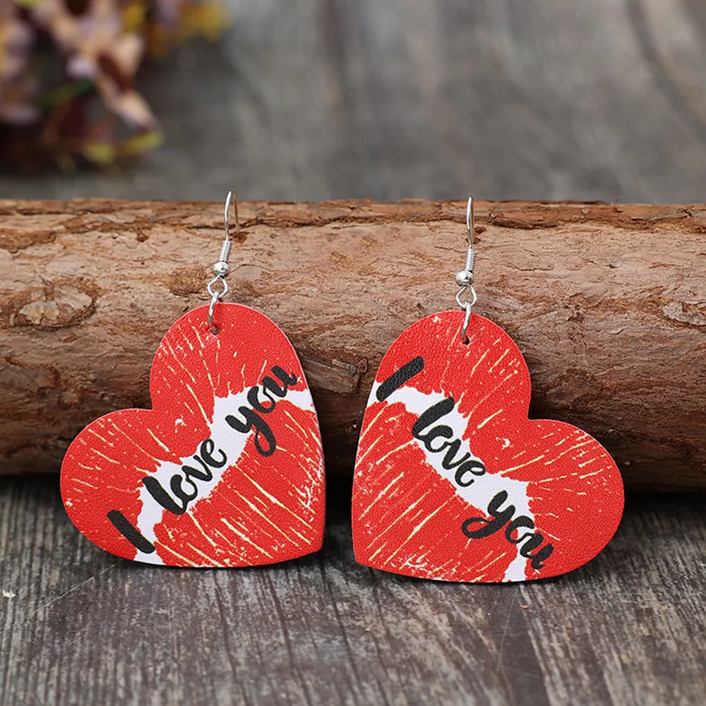 I LOVE YOU Heart Leather Earrings, image 2