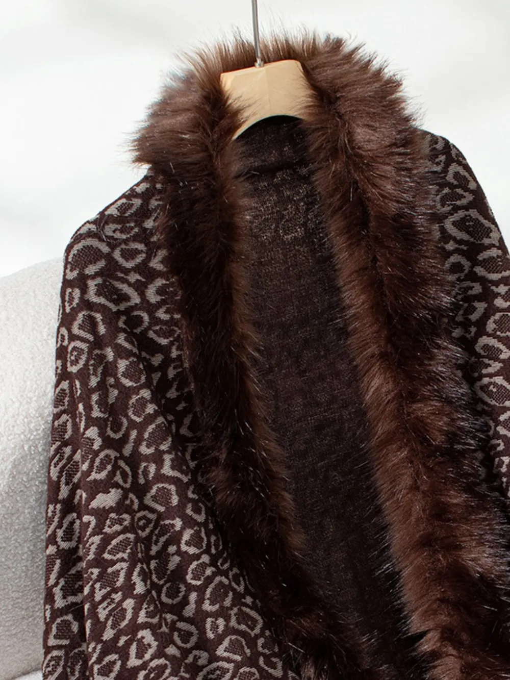 Fringe Leopard Open Front Long Sleeve Poncho, image 7